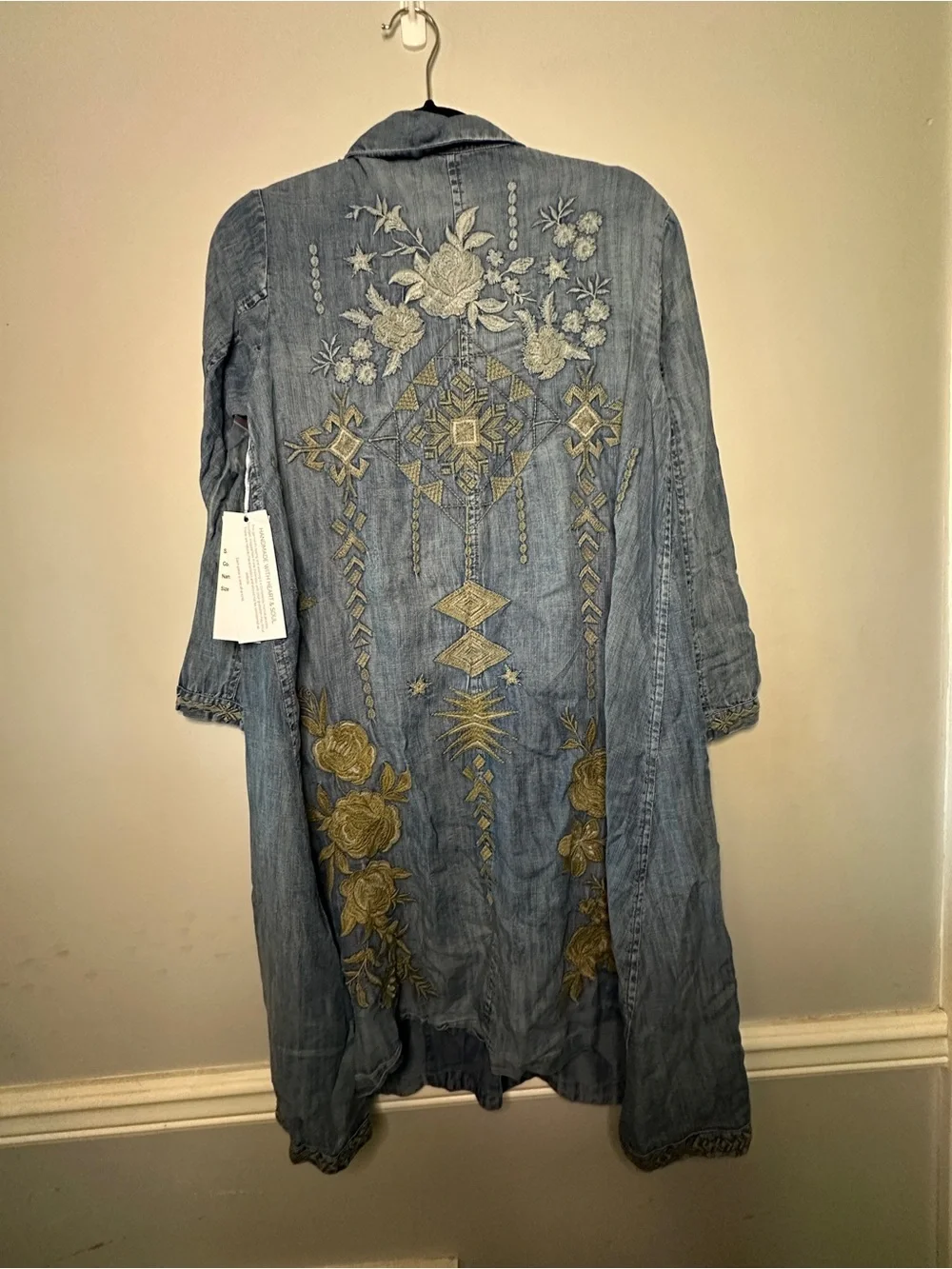 Light Wash Denim Button-Front Duster Laramie jacket Coat - Picture 1 of 6